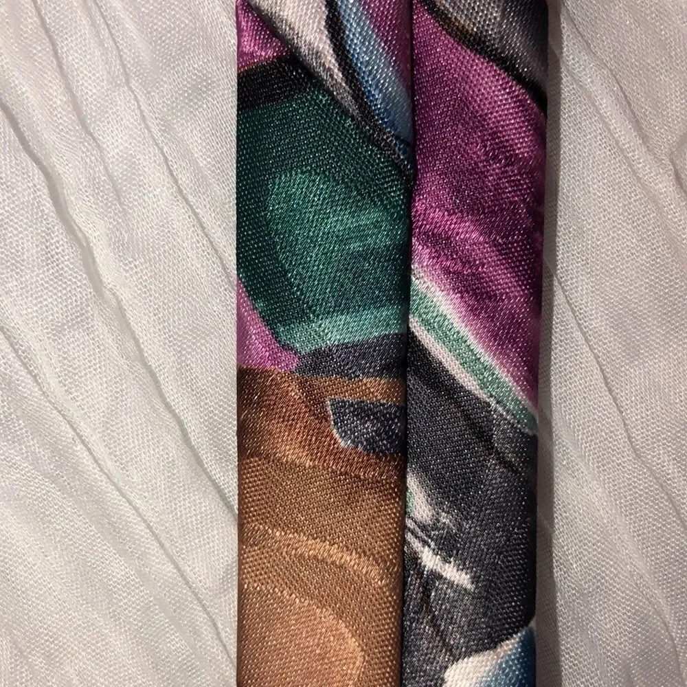Adolfo Pink Blue Light Brown Black Artsy Polyester Designer Tie
